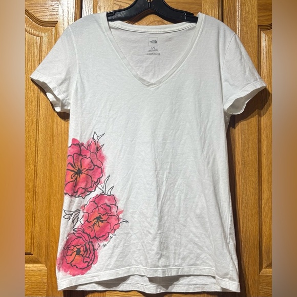 The North Face White Organic Cotton Blend V-Neck T-Shirt Women’s Large - Picture 1 of 7